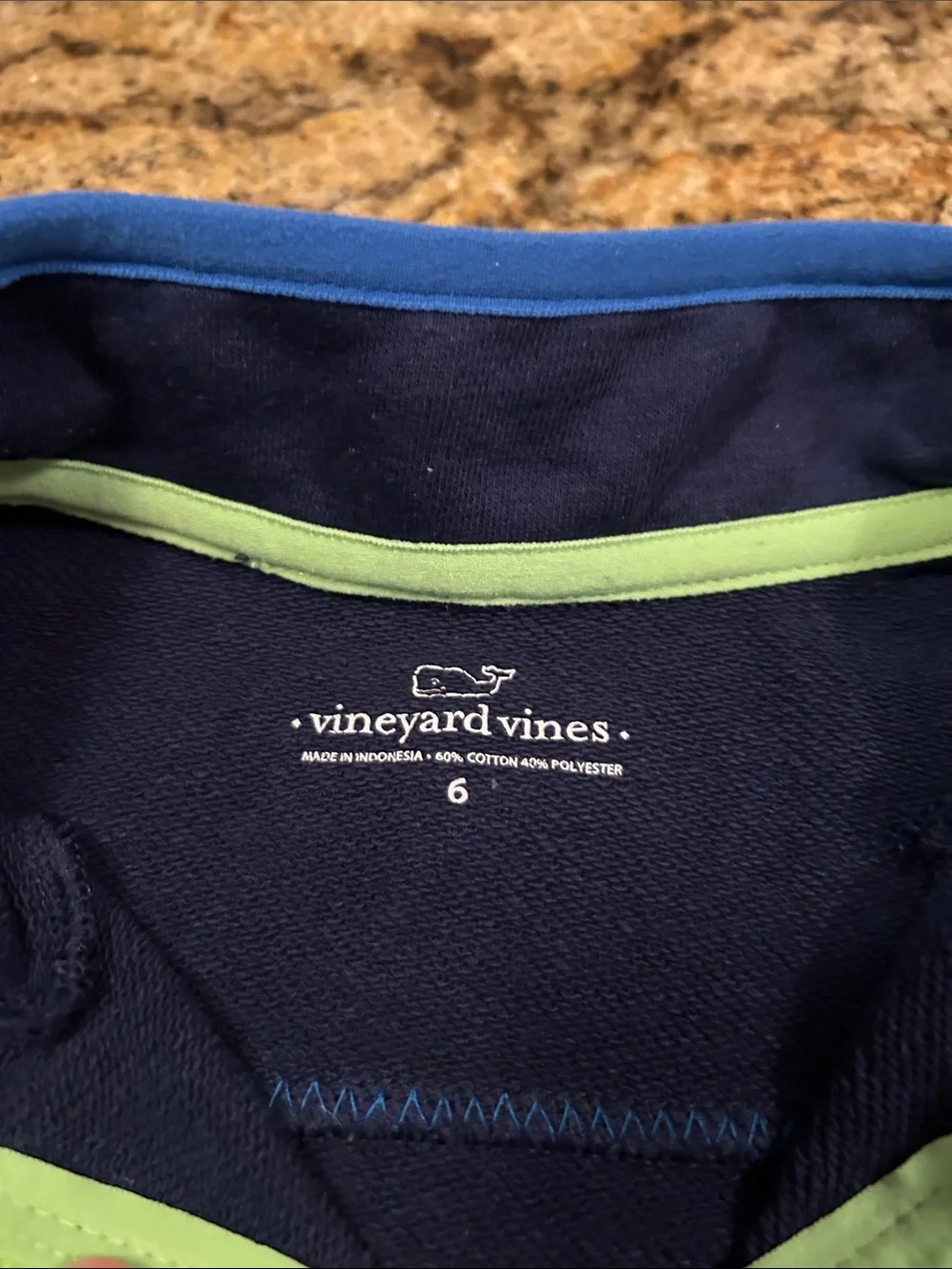 Vineyard Vines Navy Pullover with Lime Trim